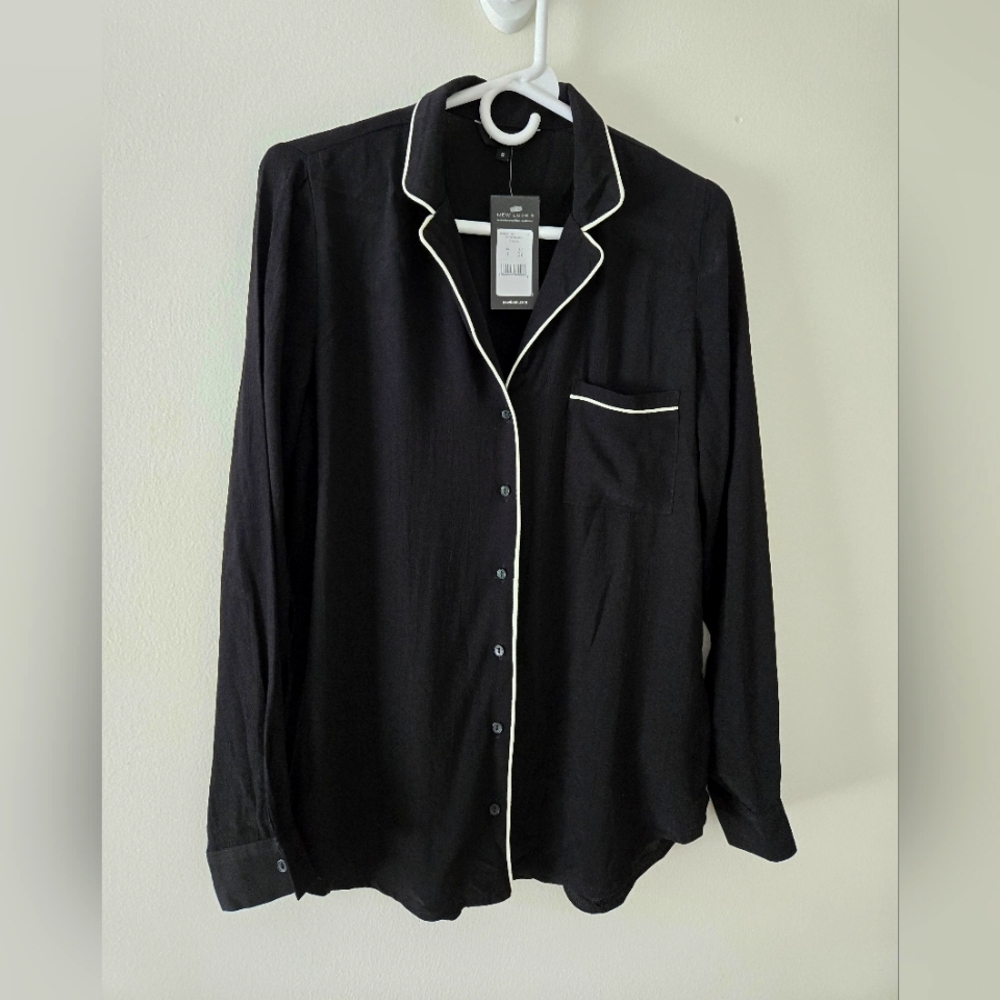 NWT New Look PJ Piped Shirt Black Size Small